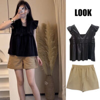 Bộ Đồ Mùa Hè, Quần Cạp Cao Dễ Phối Đồ Đơn Giản Cho Nữ, Áo Ba Lỗ Tay Bay Tôn Dáng Sang Trọng