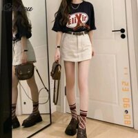 Bộ đồ mùa hè thanh lịch, áo thun dệt kim dáng rộng phong cách Hàn Quốc