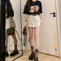 Bộ đồ mùa hè thanh lịch, áo thun dệt kim dáng rộng phong cách Hàn Quốc