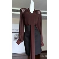 Bộ đồ mùa xuân và mùa hè Bộ đồ Hàn Bộ đồ chống nắng Bộ đồ phong cách ngọt ngào và cay y2k Bộ Đồ mùa xuân với bộ đồ lạnh giá mặc với áo sơ mi ren màu đỏ rượu, váy nửa màu đen, bộ đồ hai chiếc