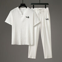 Bộ đồ nam cổ V phong cách Trung Quốc, mỏng và rộng rãi