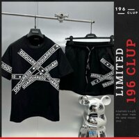 Bộ Đồ Nam Cộc Tay Mặc Hè DSQ In Vạch Băng Rôn Chữ Lá Phong Sọc Chéo Đơn Giản Basic Thể Thao Cho Các Boy Phố