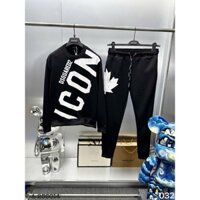 Bộ Đồ Nam Dài Tay Thu Đông DSQ Nỉ DÀY Họa Tiết In Chữ ICON Chéo Thân Phối Chữ Logo Lá Phong Sau Mông Boy Phố