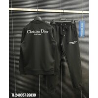 Bộ đồ nam dài tay thu đông in chữ  trắng chéo áo cổ tròn nỉ da cá dày dặn boy phố