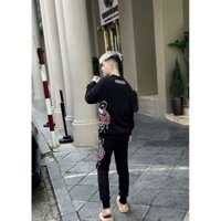 Bộ Đồ Nam Dài Tay Thu Đông KZ Nỉ Gai In Logo Hình Mặt Hổ Vằn Đỏ Viền Thân Bo Ống 2 Lớp Boy Phố