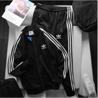 Bộ Đồ Nam Nữ, Quần Áo Nỉ Thu Đông, Set Thể Thao 3 Sọc Đen Cổ Cao - Logo Thêu *