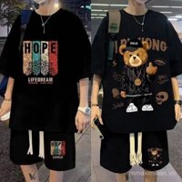 Bộ đồ nam thanh niên] Quần áo mùa hè phong cách Ins, áo ngắn tay thoải mái, quần short nam sành điệu cho 2 sinh viên