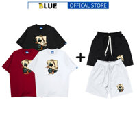 Bộ Đồ Ngắn Gồm Quần Short Và Áo Thun Cotton 100 250Gsm Blue Streetwear Xì Dách