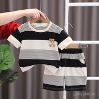Bộ đồ ngắn tay cổ tròn thể thao mùa hè cho bé trai, bộ đồ hai mảnh quần đùi giản dị cho trẻ 0-6 tuổi