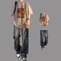 Bộ Đồ Ngắn Tay Mùa Hè Nam Phong Cách Hồng Kông Áo Phông Năm Xu Hướng Quần Jean Học Sinh