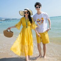Bộ đồ ngắn tay Sanya cỡ lớn cho phụ nữ cỡ lớn, du lịch bãi biển, váy bãi biển, Thái Lan, trang phục cặp đôi mùa hè cho tuần trăng mật