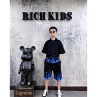 Bộ Đồ Ngắn Tay size Lớn Thời Trang Mùa Hè 2022 Dành Cho Bé Trai Sét bộ coton cổ Đức - lửa xanh kids