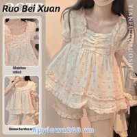Bộ đồ ngắn tay và quần Short hoa hội nghị ngọt ngào dành cho nữ MUSHIQI