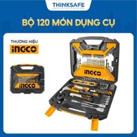 Bộ đồ nghề 120 dụng cụ INGCO HKTAC011201 gồm Mũi Khoan, Thước Thủy, Dao Rọc Giấy, Đầu tuýp, Cờ Lê, Búa - Thinksafe