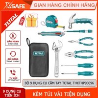 Bộ đồ nghề cầm tay 9 chi tiết TOTAL THKTHP90096 9 dụng cụ gồm thước cuộn, tua vít, mỏ lết, kìm, búa, bút thử điện, dao