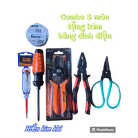 Bộ đồ nghề sửa chữa điện dân dụng(combo 5 món kìm cắt+tuốt dây, kìm điện, kéo, bút điện,tua vít tặng kèm băng dính điện)