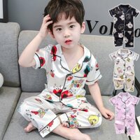 Bộ Đồ Ngủ 2 Món Bằng Lụa Thoải Mái In Họa Tiết Hoạt Hình + Quần Dài Cho Bé 1-6 Tuổi