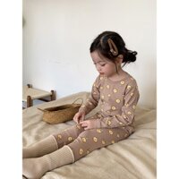 Bộ đồ ngủ AMBB KIDS bé gái thu đông bánh quy vàng