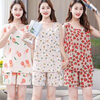 Bộ Đồ Ngủ Áo Ba Lỗ Phối Quần Short Vải cotton Mỏng Cỡ Lớn Kiểu Hàn Quốc Thời Trang Mùa Hè Cho Nữ