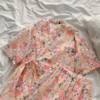 bộ đồ ngủ áo choàng ngủ pyjama hoa anh đào