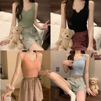 Bộ Đồ Ngủ Áo Hai Dây có mút ngực kèm quần Short đùi chất siêu mát