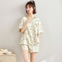 Bộ đồ ngủ, áo thun quần short có lót ngực form rộng free size đến 65kg
