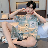 Bộ đồ ngủ bằng lụa băng mỏng tay ngắn dáng rộng dành cho giới trẻ Bộ đồ lót lụa cao cấp dành cho nam