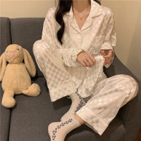 Bộ Đồ Ngủ Bằng Lụa Băng Nữ Thu Đông Rời Size Lớn Quần Dài Tay Hai Mảnh Loungewear Phù Hợp Với