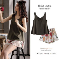 Bộ đồ ngủ bằng lụa nữ in quần đùi phong cách Hàn Quốc Kawaii Dễ thương