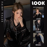 Bộ đồ ngủ bằng vải lụa siêu mỏng sang trọng thời trang mới của Pháp Thích hợp cho nữ