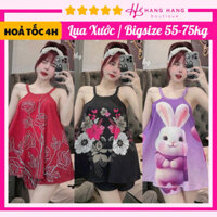 Bộ đồ ngủ bigsize 55-75kg, đồ ngủ 2 dây yếm quần đùi lụa xước bigsize, đồ bộ nữ mặc nhà đồ ngủ lụa sang chảnh