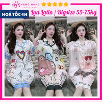 Bộ đồ ngủ bigsize 55-75kg, đồ bộ nữ pijama lửng ngố tay ngắn lụa latin mịn mát bigsize, đồ ngủ lụa mặc nhà cute labubu