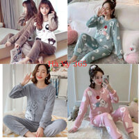 Bộ đồ ngủ bông lông 2 mặt mặc nhà, quần áo giữ nhiệt, siêu nhẹ, ấm áp