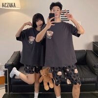 Bộ đồ ngủ cặp đôi gấu dễ thương cho mùa hè với tay ngắn và quần Short