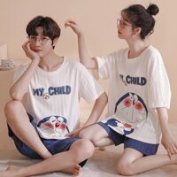 Bộ Đồ Ngủ Cặp Đôi Mùa Hè Cotton Tay Ngắn Bé Trai Bé Gái Nhà Quần Áo Hoạt Hình Hàn Quốc Bộ Đồ Ngủ Nhà