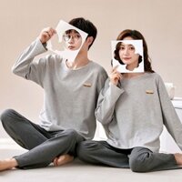 Bộ Đồ Ngủ Cặp Đôi Thu Đông Phong Cách Dài Tay Quần Cotton Nguyên Chất Phù Hợp Với Mùa Xuân Thu Nam Lười Phong Cách Lounge