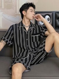 Bộ Đồ Ngủ Cho Nam Mùa Hè Ice Silk Tay Ngắn Đơn Giản Thanh Thiếu Niên Học Sinh Trung Học Cơ Sở Lụa B