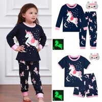 Bộ Đồ Ngủ Cho Trẻ Em Bé Gái Kỳ Lân Hoạt Hình Dễ Thương Đồ Ngủ Tập Đi Trang Phục Halloween Phát Sáng Trong Bóng Tối Dài Tay Bộ Quần Áo Có Mắt Mặt nạ 2-10 Tuổi