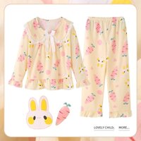 Bộ đồ ngủ cổ công chúa dài tay Melody Kid 's Váy ngủ bé gái Polyester phong cách Hàn Quốc cho 6 - 7 tuổi