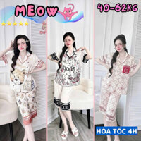 Bộ đồ ngủ cỡ nhỏ 40-60kg, đồ bộ nữ pijama lửng tay ngắn cổ sen lụa mịn latin mát lạnh, đồ ngủ lụa mặc nhà sang chảnh