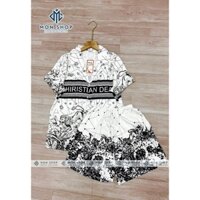 Bộ đồ ngủ cỡ nhỏ 40-75kg, đồ bộ nữ pijama lửng cộc tay ngắn lụa xước, đồ ngủ lụa mặc nhà thiết kế thương hiệu sang chảnh