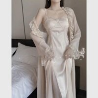 Bộ đồ ngủ có sẵn [1074 Lời khen ngợi của mọi người] Váy ngủ kiểu Pháp mùa xuân thu sang trọng Váy ngủ gợi cảm cẩn thận ren nữ Bộ đồ hai mảnh cao cấp