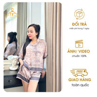 Bộ đồ ngủ cộc tay chất vải lụa latin cao cấp màu hồng trendy pijama đồ mặc nhà nữ FREESIZE