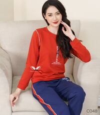 Bộ đồ ngủ cotton mặc nhà tay dài quần dài C048