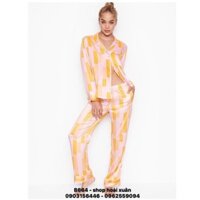 Bộ đồ ngủ dài pijama nữ phi lụa hàng xuất khẩu cao cấp - B664