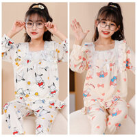 Bộ đồ ngủ dài tay cho trẻ em Cổ vuông Đồ ngủ cho bé gái 10 - 11 tuổi