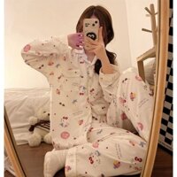 Bộ đồ ngủ dài tay Hello Kitty đi biển Bộ đồ mặc nhà thông thường cho bé gái
