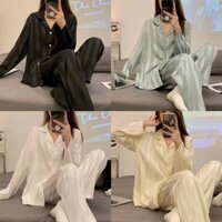 Bộ Đồ Ngủ Dài Tay Họa Tiết Sọc Caro Phong Cách Hàn Quốc Thời Trang Xuân Thu Cho Nữ