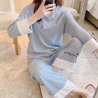 Bộ đồ ngủ dài tay thêu hoa  [BD03]