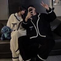 Bộ Đồ Ngủ Dày Mới Cặp Đôi Bộ Đồ Ngủ Thu Đông Nữ Nhẹ Sang Trọng Lông Cừu San Hô Stitch Hoạt Hình Nam Flannel Quần Áo Nhà Có Thể Mặc Bên Ngoài
